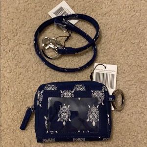 VeraBradley Sea Turtles Petite zip around wallet&Lanyard NWT navy &white Turtles